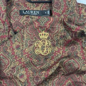 Lauren‎ Ralph Lauren Womens Paisley Piyama Shirt Small Crest Logo Embroided Red